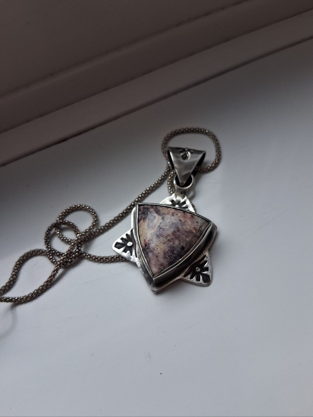 Sterling Silver Southwestern Style Tiffany Stone Necklace - Picture 3 of 5